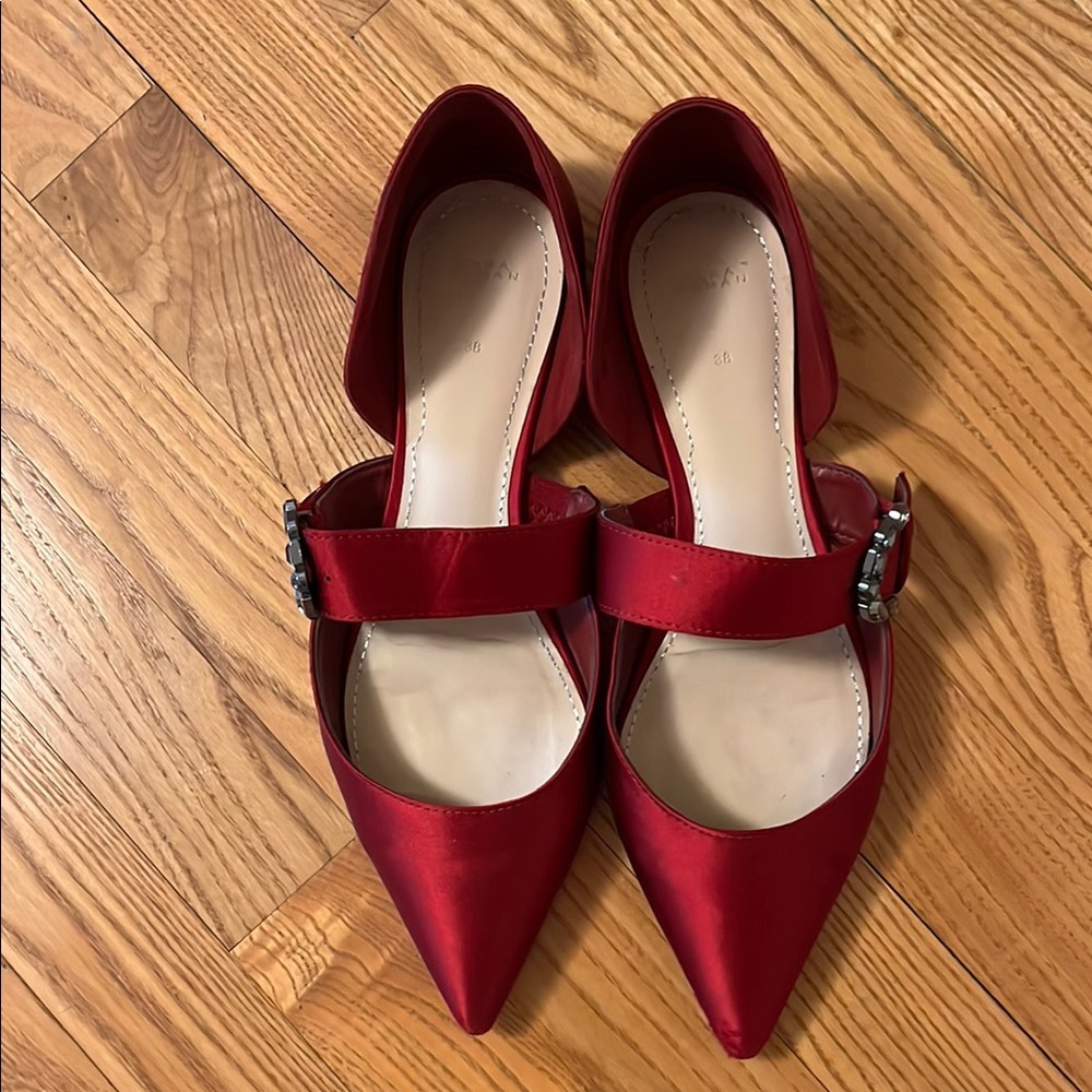 ❤️Zara Woman Red Pointed Toe Satin Flats 7.5